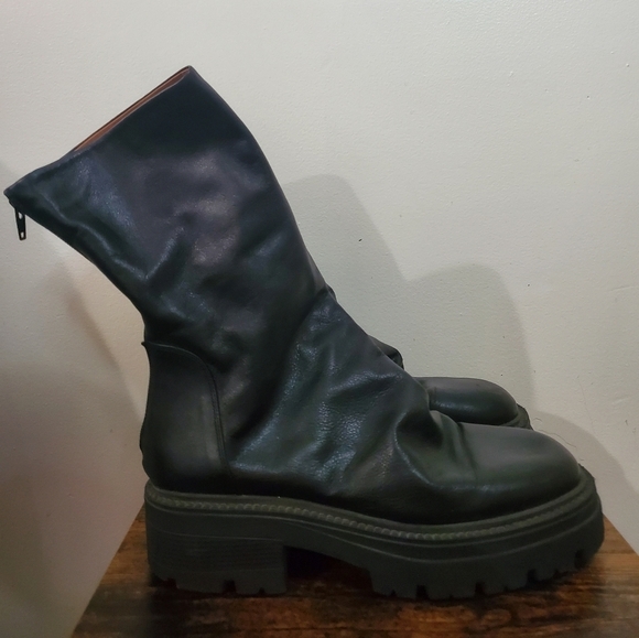 Free People Chunky Emma Platform Ruched Black Leather Boots Size 41 - Picture 8 of 16